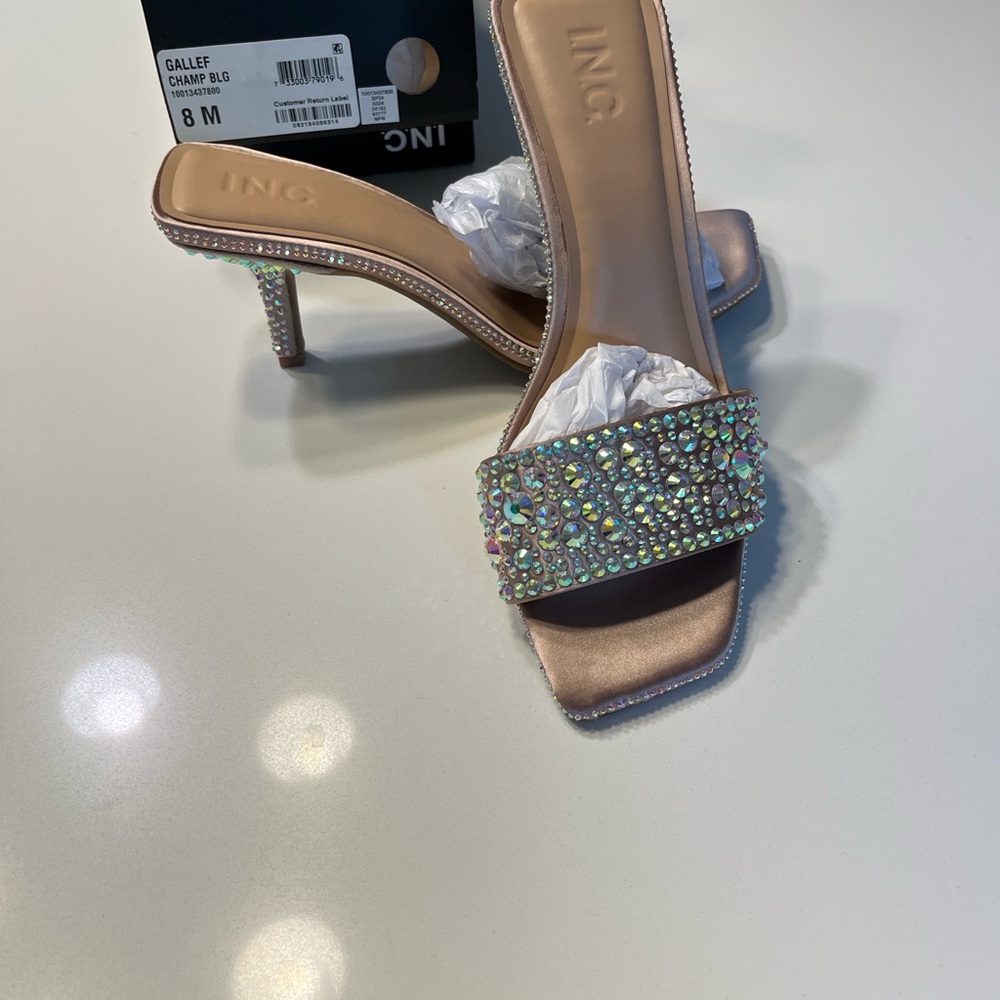 INC International Concepts Women's Rhinestone Champagne slides. Sz 8… new in box